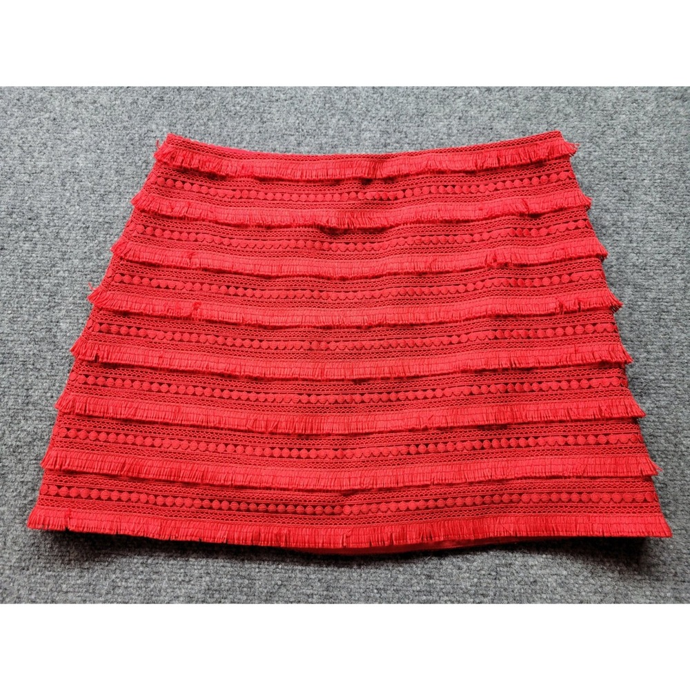 J.Crew Red Tiered Fringe Eyelet Mini Skirt Size 12P G2241